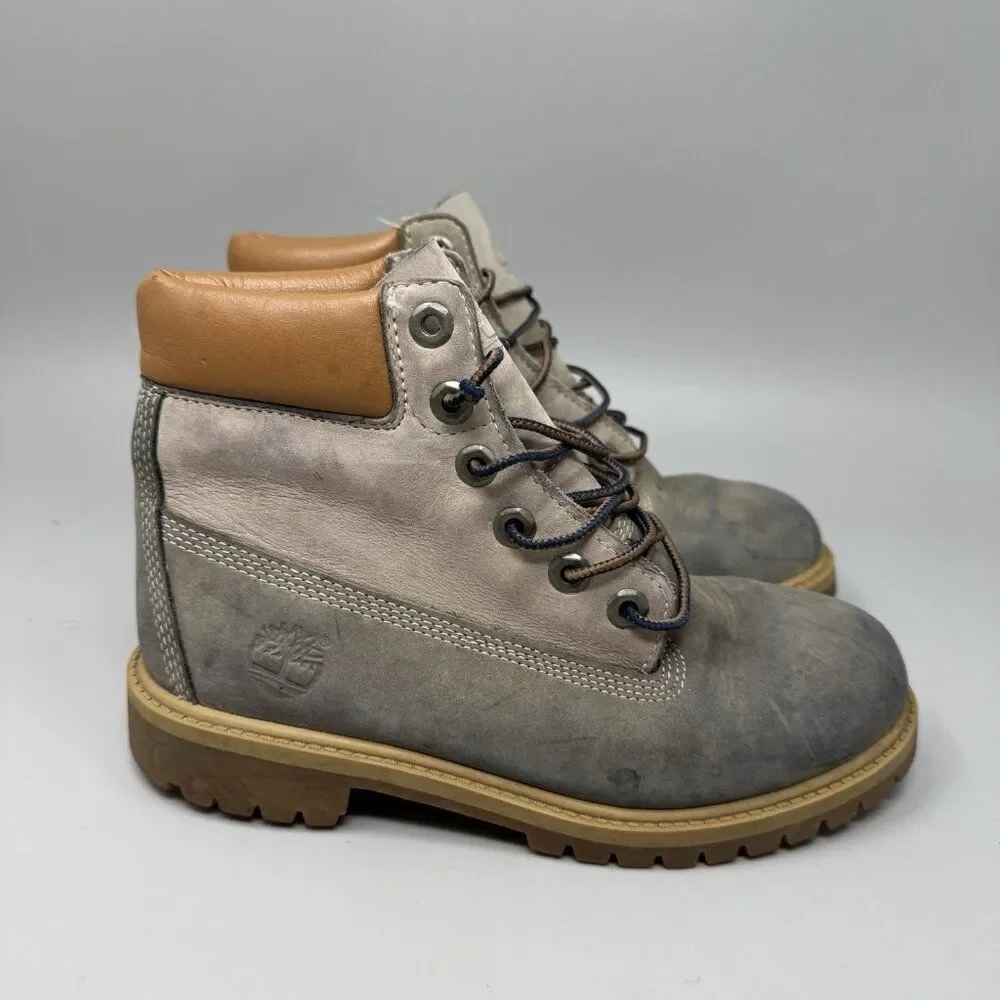 Junior's Timberland 6 Inch Premium Waterproof Gray Boot Size 4